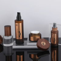Juego de Envases de Cosméticos Ecológicos de Madera de Fresno, Juego de Viaje para el Cuidado de la Piel, Botella de Vidrio Ámbar con Tapa de Bambú, Impresión Personalizada