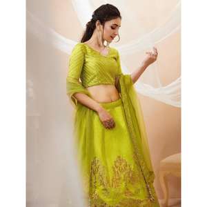 Maravilloso Verde Lentejuelas Seda Mehendi Wear Lehenga Choli Con Dupatta - Product Image 3