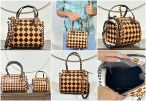 Wholesale <b>Small</b> Speedy Duffel Handbags Women <b>Tooled</b> Checkered Pattern Fashionable Crossbody Overnight Travel Shoulder Bags - Product Image 3