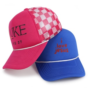 5 Panel Instock Custom logo Women <b>Men</b> Outdoor Sports <b>Cap</b> Rope Foam Mesh Checkered <b>Trucker</b> Hat - Product Image 2