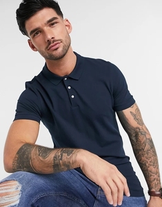 Polo à manches courtes pour homme, bleu marine, coton Oxford, couleur unie, décontracté, respirant, tissé, boutonné devant, coupe classique - Product Image 3