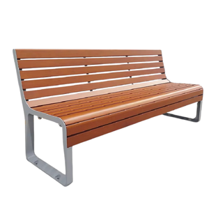 Banco de jardín moderno de madera para exteriores, muy vendido, con respaldo de listones horizontales y patas metálicas circulares. - Product Image 4