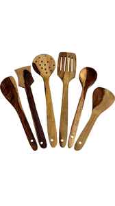 Lot de 7 ustensiles de cuisine robustes en bois d'acacia massif naturel, cuillères mélangeuses pour poêles antiadhésives et batterie de cuisine - Product Image 6