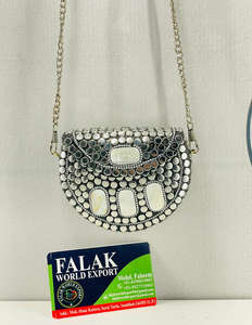 Trendy Vintage Bohemian <b>Silver</b> Evening Designer <b>Clutch</b> Handmade Luxury Indian Resin Brass Mosaic Metal <b>Bag</b> Lady Style Ready Ship - Product Image 6