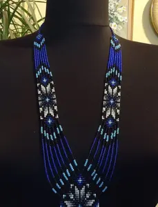 สร้อยคอประดับลูกปัดสไตล์ชาติพันธุ์ที่กำลังเป็นที่นิยม ลายแบบยูเครนดั้งเดิมในสีพื้นเมืองยูเครน  เครื่องประดับลูกปัดเม็ดเล็ก - Product Image 3