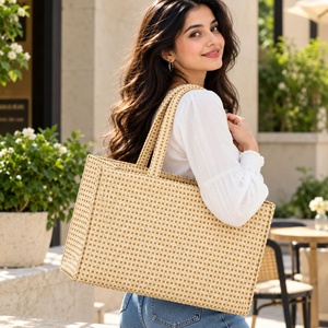<b>Straw</b> Tote Bag Open Top Minimalist Design All Seasons Shopping Bag - Product Image 2