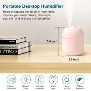 Humidificador Portátil Mini USB de Vapor Frío, 220 ml, Humidificador Personal de Escritorio para Dormitorio, Viajes, Oficina, Hogar, con Funciones de Aceites Esenciales - Product Image 2