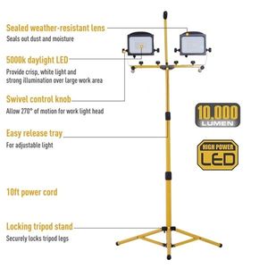 Lampada da Lavoro LED Versatile a Doppia Testa da 10.000 Lumen con Supporto Telescopico Regolabile, 6500K, Certificata AC ETL per Uso in Officina - Product Image 6