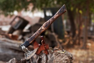 Handmade <b>Axe</b> Carbon Steel Blade Wood <b>Handle</b> With Leather Sheath Outdoor Knife - Product Image 5