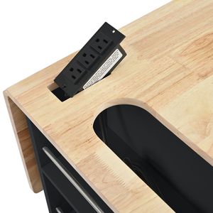 Carrello da Cucina con Isola, Portabottiglie Aperto, 5 Ruote, Piano Ribaltabile, in Legno di Gomma, con Presa di Corrente - Product Image 1