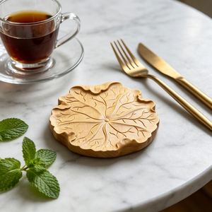 Sous-verre en bois massif fait main en forme de feuille de lotus, style traditionnel, pour la décoration de la maison et le service du thé - Product Image 5