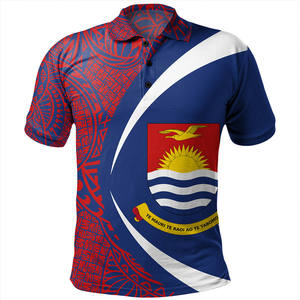 Polo à manches courtes pour homme, imprimé polynésien Kiribati, décontracté, 100% polyester tissé, coupe classique, avec logo emblème national sur le devant - Product Image 6
