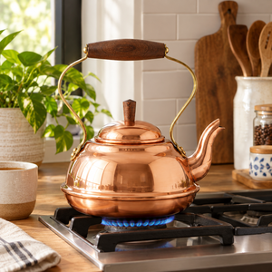 Bouilloire à thé en cuivre poli miroir de qualité supérieure avec poignée en bois, théière moderne pour cuisinière, fournisseur en gros d'appareils de cuisine - Product Image 2
