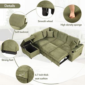 84.75\" 2-in-1 Pull Out Sleeper <b>Sofa</b> <b>Bed</b> L-Shape Couch <b>with</b> <b>Storage</b> Ottoman for Living & Bedroom Small Apartment Furniture - Product Image 6