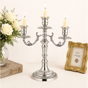 Vintage <b>Silver</b> Candelabra 3 Arm Metal Candle Holder Polished <b>Candlestick</b> Stand for Wedding Table Centerpiece Hotel Event Decor - Product Image 6