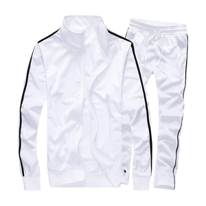 Conjunto Deportivo para Hombre, Color Blanco, Manga Larga, Cierre de Cremallera, Cuello Alto, Color Sólido, Pantalones Deportivos Transpirables, Corte Regular, Primavera - Product Image 1