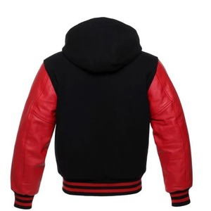 Blouson universitaire tendance en polaire noire de haute qualité avec manches en cuir rouge, broderie personnalisée sur le devant, faible MOQ, hiver - Product Image 6