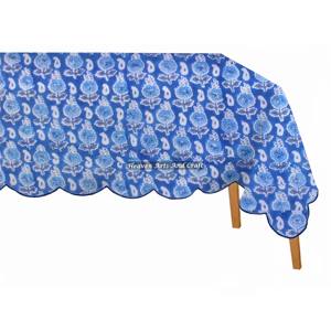 Nappe rectangulaire personnalisée en coton 100% imprimé à la main, motif festonné, 70x126 pouces - Product Image 3