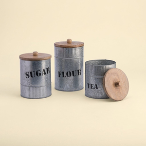 Vintage Farmhouse Galvanized Iron Tea Canister with Mango Wood Lid Metal Kitchen Storage <b>Jar</b> for Airtight Food Organization - Product Image 3