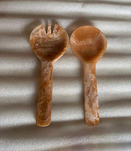 Cubiertos de resina al por mayor a precios directos de fábrica Servidor de ensalada de resina de mármol piedra Servidor de ensalada de resina Aqua Swirl - Product Image 4