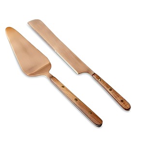 Gold Wooden Handle Cake Knife & Server Stainless Steel Serving Set (Set of 02 Pcs) Stainless Steel Matte Custom Color - Product Image 3