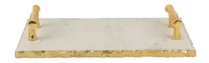 Luxury White Marble Serving Tray with Gold Metal Handles Classic Multifunctional <b>Desk</b> & Living Room Storage Organizer - Product Image 2