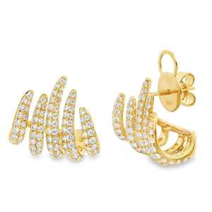 Boucles d'oreilles créoles minimalistes de luxe moderne, serties de diamants en griffes et pavé de pierres de laboratoire, en or massif 14K 18K, prix d'usine - Product Image 1