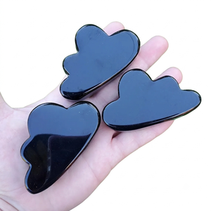 Cristal de obsidiana negra súper brillante tallado en forma de nube, piedra de cristal en forma de nube, cristal decorativo para el hogar, nube de cristal tallada, mayorista. - Product Image 3