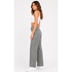 Pantalones Vaqueros Holgados para Mujer, Cintura Completa con Cinturón, Corte Relajado con Diseño de Bolsillos Inspirado en los Utilitarios, Estilo Boyfriend, Tallas XS y XXS Disponibles - Product Image 1