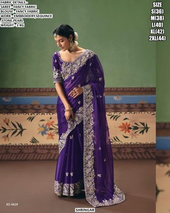 Sari Tradicional Bordado Orange Dream para Mujer, Ideal para Bodas, Diwali y Fiestas, Absorbe la Humedad y No se Arruga - Product Image 4