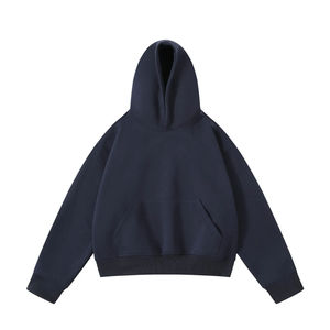 เสื้อฮู้ดดี้โอเวอร์ไซส์ผู้ชาย สีพื้น ผ้าฝ้ายเฟรนช์เทอร์รี่ สวมใส่สบายๆ สำหรับฤดูใบไม้ร่วง ทรงปกติ มีกระเป๋า - Product Image 4