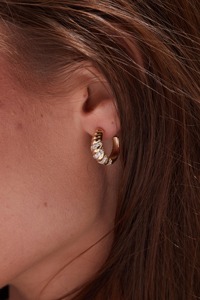 14K <b>Gold</b> Lab Grown Diamond <b>Huggie</b> Hoop Earrings Round Brilliant Cut 0.8 Carat IGI Certified Elegant Twist Design - Product Image 3