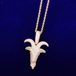 Pendentif Tête de Chèvre en Moissanite VVS de Luxe, Micro-Pavé, Breloques Thème Animal, Pendentif Bling Iced Out Style Rappeur, Bijoux de Mode pour Hommes - Product Image 1