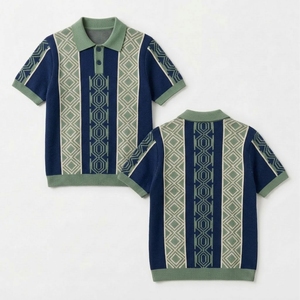 Pull en tricot de qualité supérieure pour femmes, manches courtes, motif géométrique, col rond, respirant, décontracté, automne, 100% polyester - Product Image 6