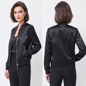 Chaqueta Bomber de Satén de Seda Personalizada OEM para Mujer, con Cierre Completo, Cuello Alto, Transpirable, Cómoda, Estilo Casual - Product Image 4