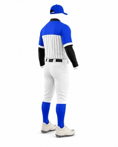Ensemble d'uniformes de baseball pour hommes, maillot en polyester respirant à manches courtes, rayé blanc et bleu avec fermeture à boutons - Product Image 5