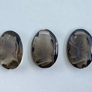 Cuarzo Ahumado con Grabado de Cabeza Romana, Cabujón Ovalado, Gema Suelta de 10x8mm a 30x22mm, Lote para Fabricación de Joyas - Product Image 1