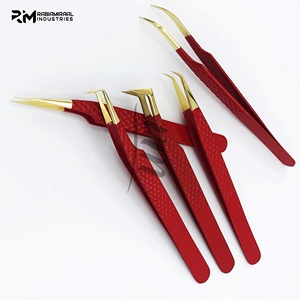 Pince à épiler de précision en acier inoxydable rouge RABIAMIRAAL INDUSTRIES avec pointes dorées pour extensions de cils, couleur rouge poudré - Product Image 5