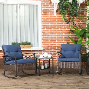 Set Bistrot da Esterno in Vimini Blu Scuro con Cuscini per Giardino - Product Image 2