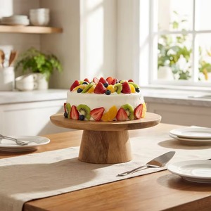Round Wooden Cake Stand Handmade Dessert Display <b>Tray</b> Rustic Serving Holder for Wedding Party Table Decor - Product Image 2