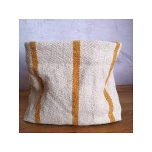 Soporte bordado de algodón con rayas amarillas de textura elegante hecho a mano por artesanos expertos, ideal para exhibición de comedor, cesta para servir - Product Image 1