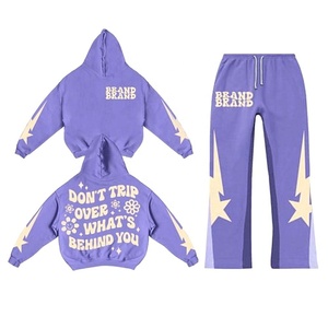 Custom High Quality <b>Men's</b> Set <b>Pullover</b> 100% Cotton Screen Printing Two Piece Breathable <b>Men</b> Tracksuit - Product Image 2