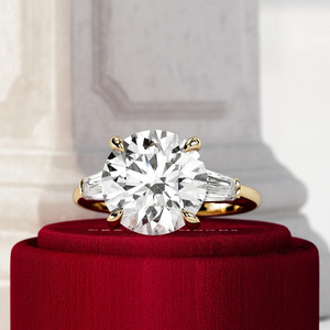 Luxury 5 Carat Brilliant E VVS2 Lab Grown Diamond Three Stone <b>Ring</b> Tapered Baguette Side Stones 18K White Gold Women's - Product Image 1