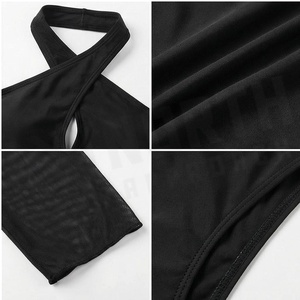 Maillot de bain une pièce noir pour femme avec col halter croisé et découpes, taille haute, avec paréo transparent - Product Image 4