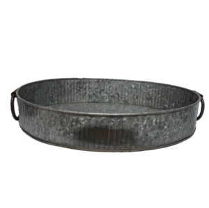 Plateau à fleurs en fer en métal gris rond de luxe pour exportateur indien avec poignée Style bohème créé à la main pour la décoration des revendeurs - Product Image 4