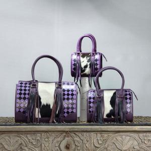 Bolso Speedy de Cuero Morado con Panel de Piel de Vaca y Borlas, Cierre de Cremallera, Bolso Speedy de Lujo - Product Image 5