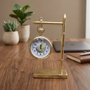 Horloge de bureau suspendue vintage en laiton avec cadran globe terrestre, horloge de table en métal antique, accessoire de bureau nautique décoratif de luxe - Product Image 6