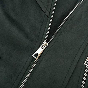 Blouson moto court en cuir véritable pour femme, manches longues, col montant, fermeture éclair, couleur unie, pour l'hiver, avec logo frontal - Product Image 5