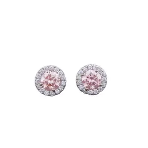 Jewelry Factory Detachable high quality 1.36ct pink Diamond White Gold Cluster Natural Lab Grown Diamond halo Earrings 14k10k18k