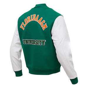 Chaqueta Varsity de Invierno Acolchada de Alta Calidad de la Universidad Florida A&M para Hombre y Mujer, Cuerpo de Lana, Mangas de Cuero, Bordado de Chenille - Product Image 3